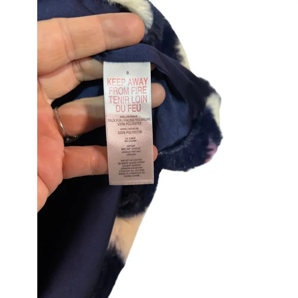 Hatley 8 blue faux fur pink white hearts jacket w/pockets like new